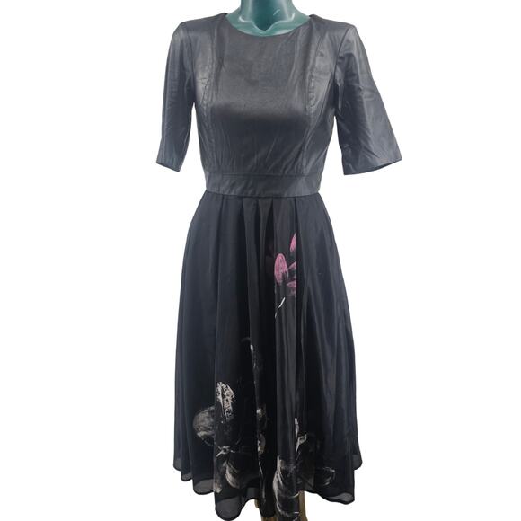 Jeanne D'arc Black Floral Midi Dress Fit & Flare Women's Size 36 6 S 3445 - Picture 1 of 7